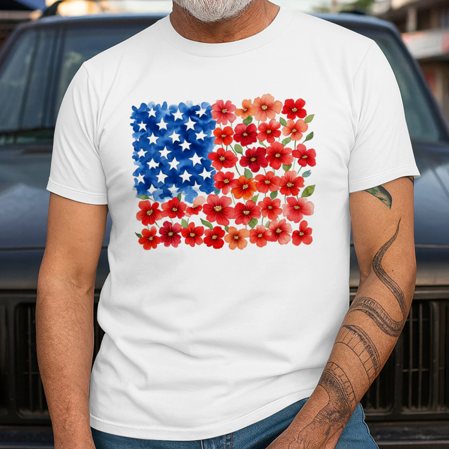 Floral USA flag t-shirt