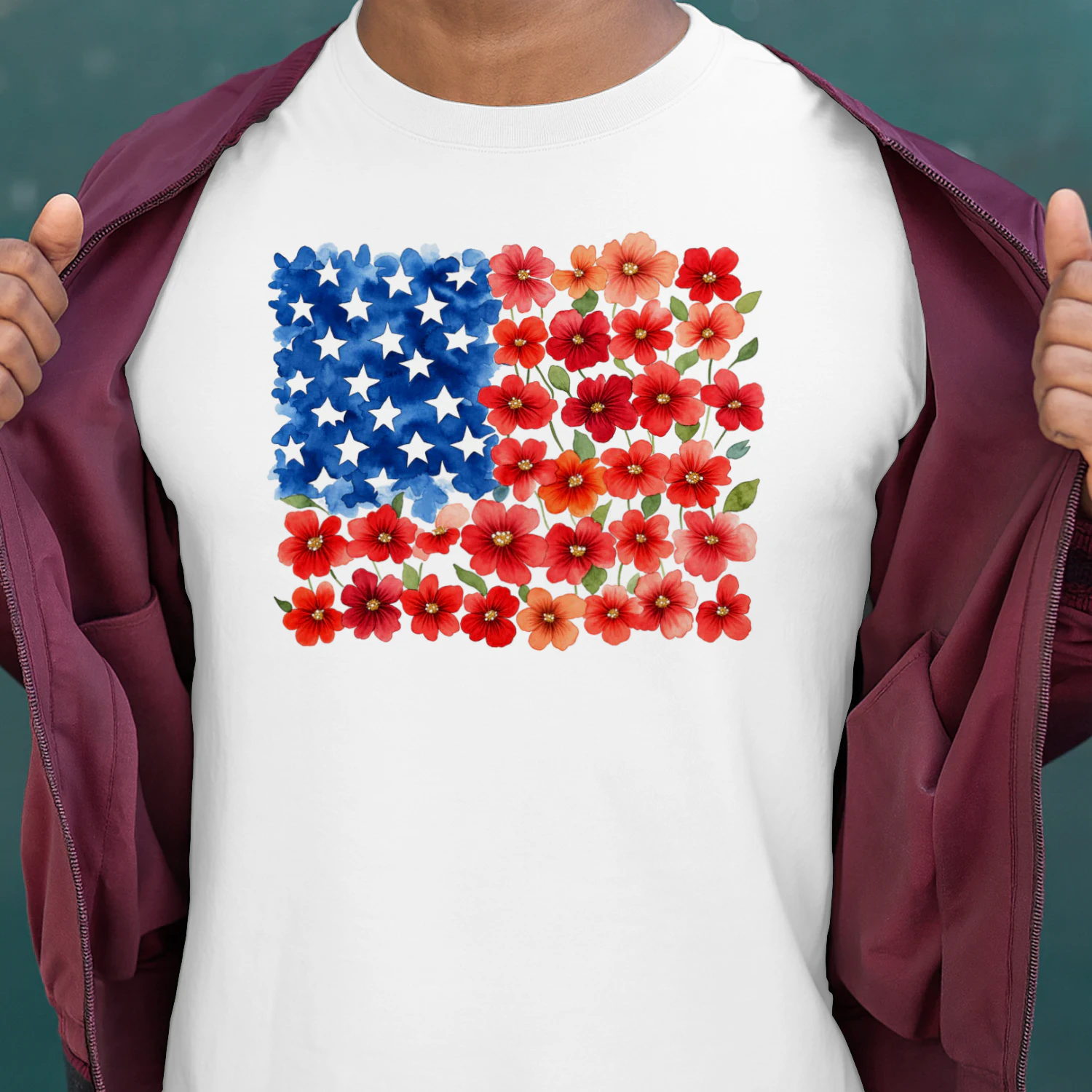 Floral USA flag t-shirt