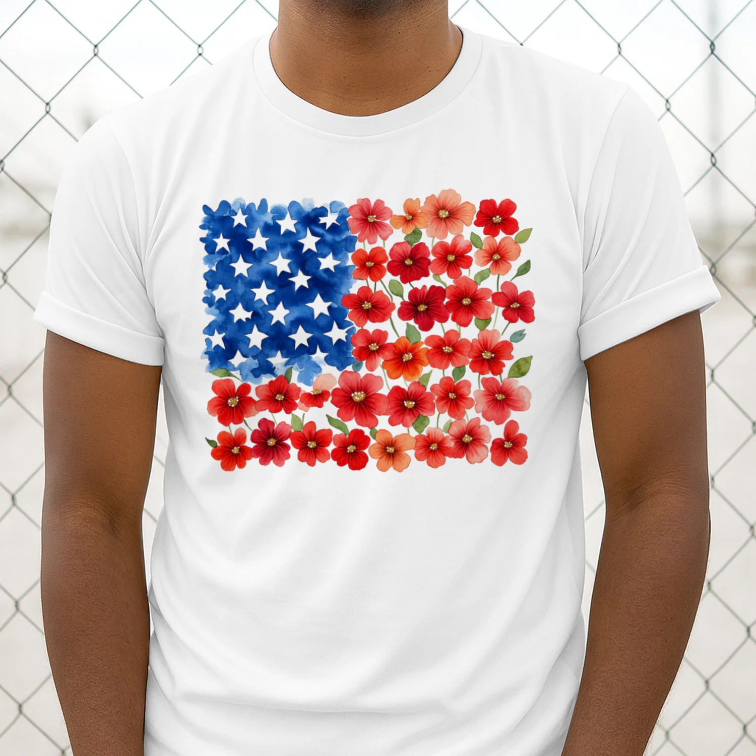 Floral USA flag t-shirt