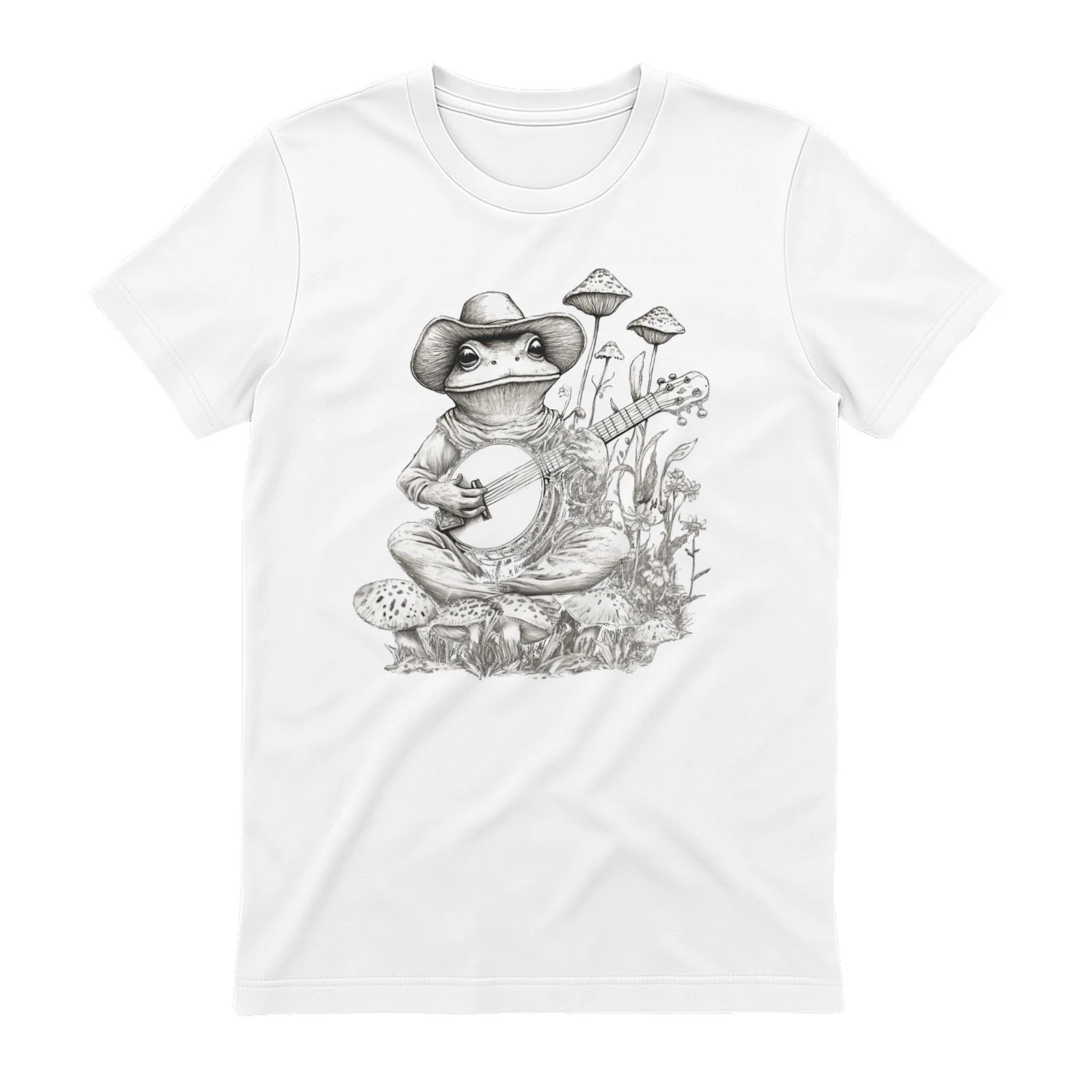 Frog Playing Banjo Shirt, Cottagecore Aesthetic Shirt, Floral Women Shirt, Aesthetic Fog Shirt, Mushroom Frog Shirt, Frog And Toad Tee, Banjo Lover Shirt