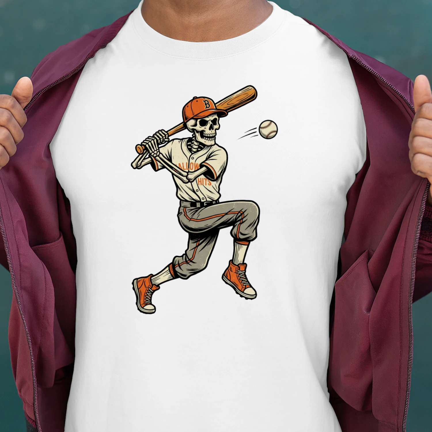 Baseball Skeleton Spooky Boys Halloween Baseball Player T-Shirt