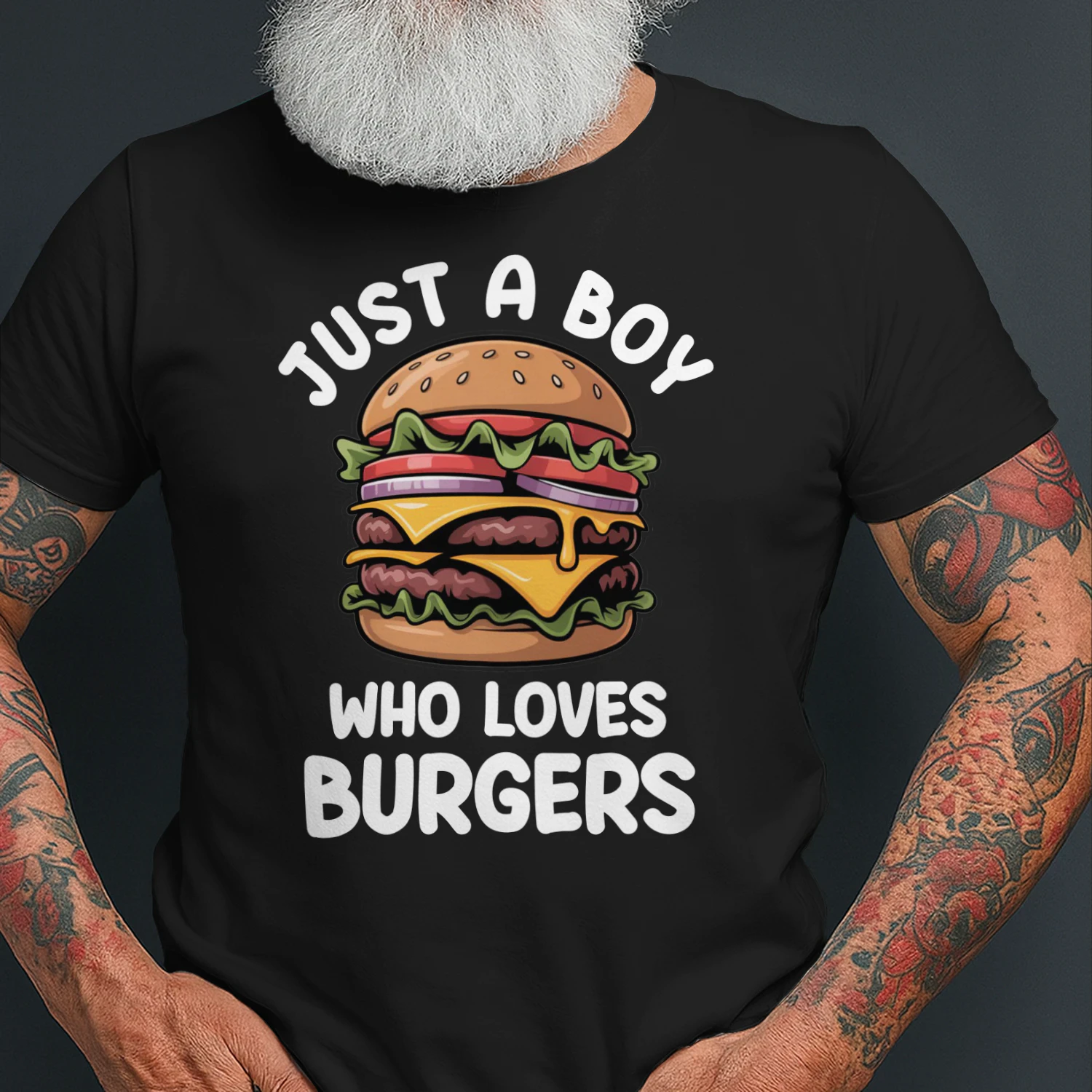 Just a Boy Who Loves Burgers, Burger Lover Shirt, Hamburger Graphic Tee, Fast Food Lover Gift, Cheeseburger Shirt, BBQ Lovers Shirt