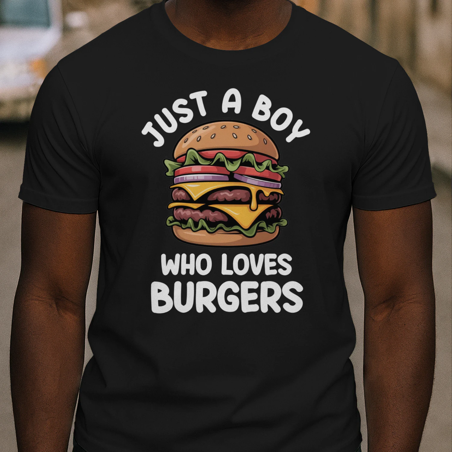 Just a Boy Who Loves Burgers, Burger Lover Shirt, Hamburger Graphic Tee, Fast Food Lover Gift, Cheeseburger Shirt, BBQ Lovers Shirt