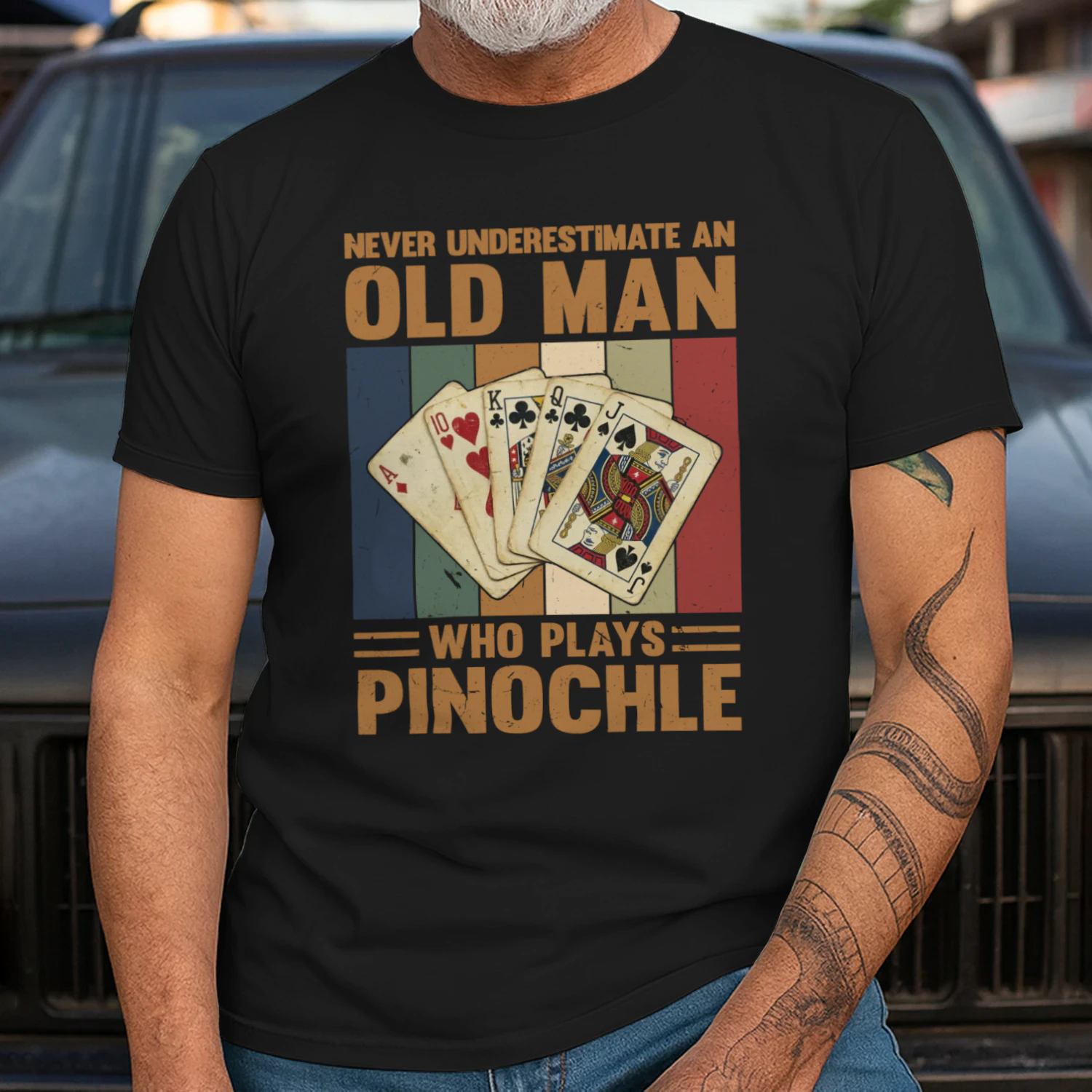 Never Underestimate an Old Man Who Plays Pinochle Shirt, Funny Pinochle T-Shirt, Pinochle Player Gift, Card Game Shirt