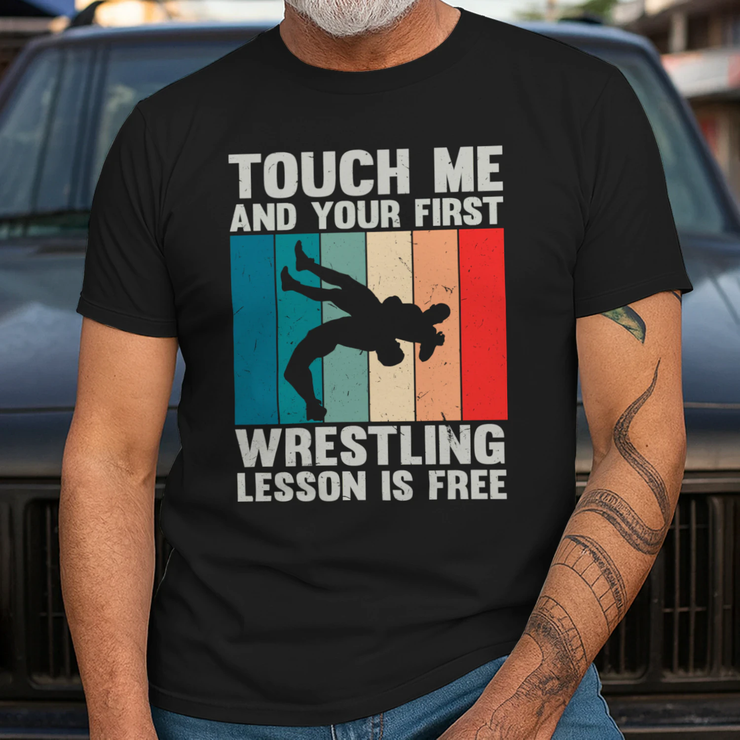 Wrestling T-Shirt, Touch Me and Your First Wrestling Lesson is Free, Wrestling Coach Gift, Vintage Wrestler Gift, Funny Wrestler Tee