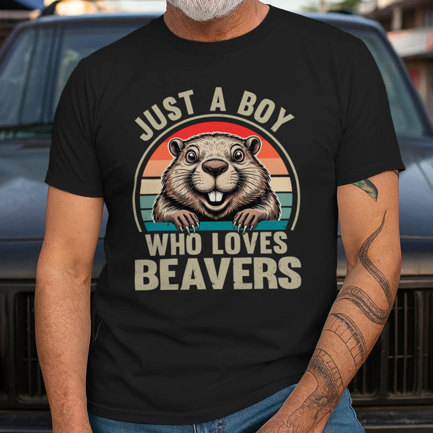 Beaver T-Shirt, Just a Boy Who Loves Beavers, Funny Beaver Lover Gift Retro Wildlife Animal Tee
