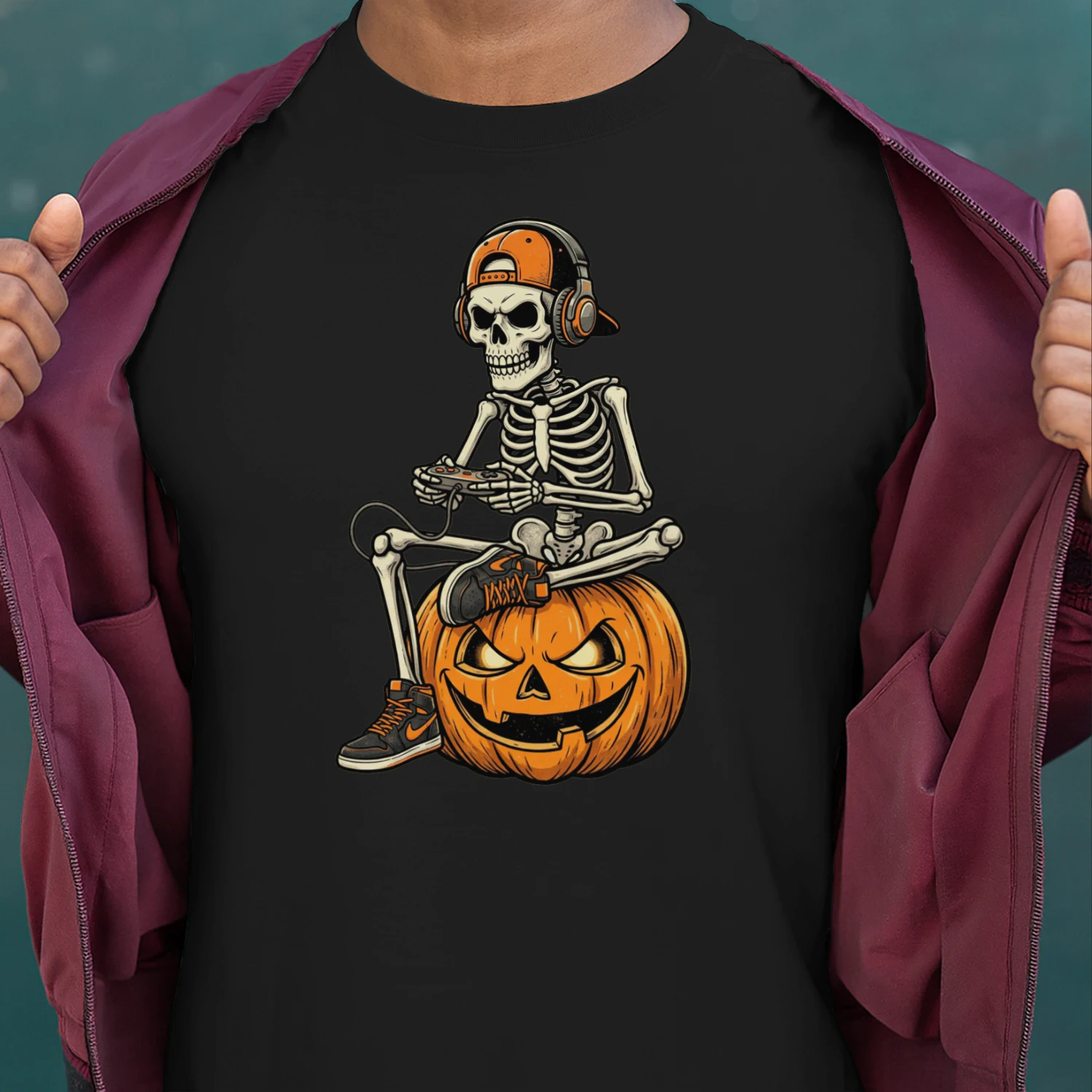 🎃 Spooky Gamer Skeleton T-Shirt – Halloween Gaming Shirt for Kids & Teens 🎮💀