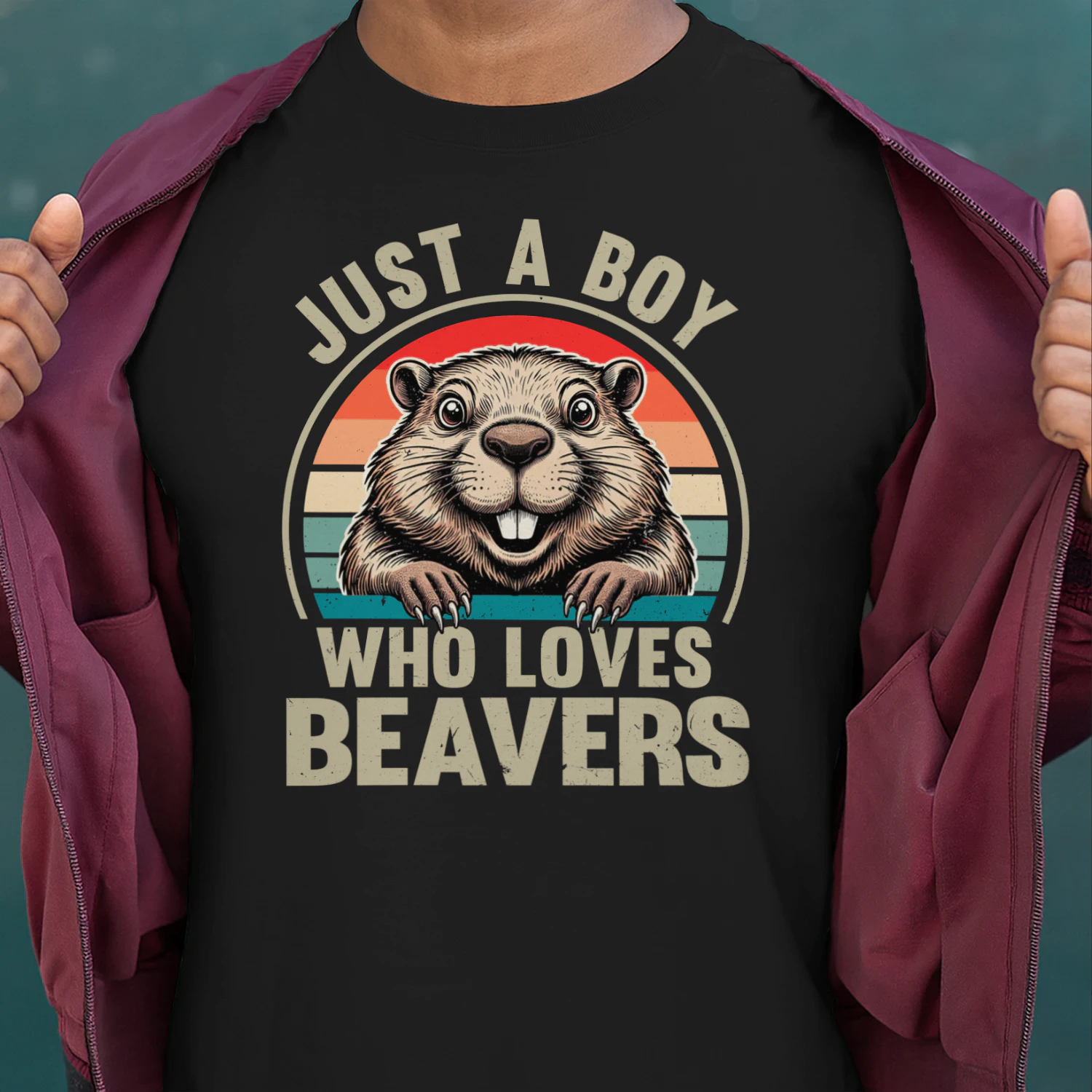Beaver T-Shirt, Just a Boy Who Loves Beavers, Funny Beaver Lover Gift Retro Wildlife Animal Tee