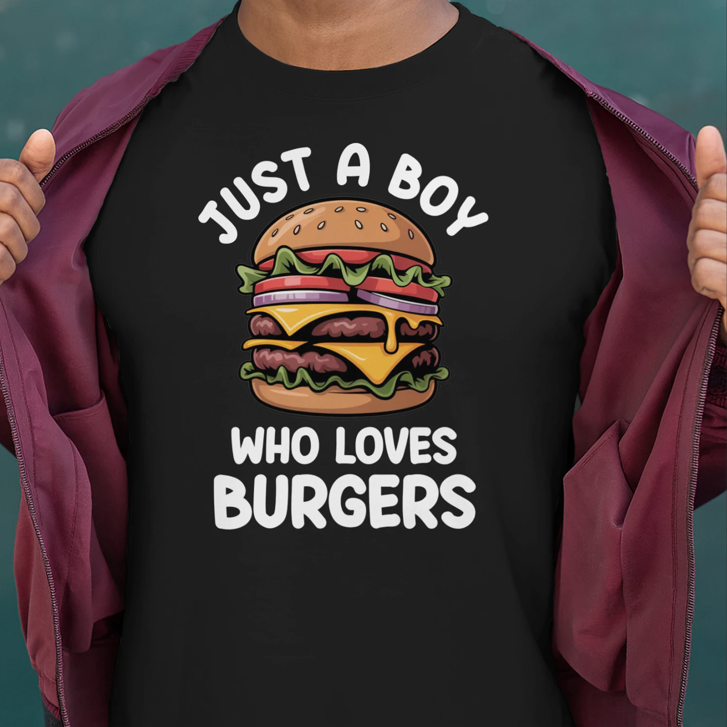 Just a Boy Who Loves Burgers, Burger Lover Shirt, Hamburger Graphic Tee, Fast Food Lover Gift, Cheeseburger Shirt, BBQ Lovers Shirt