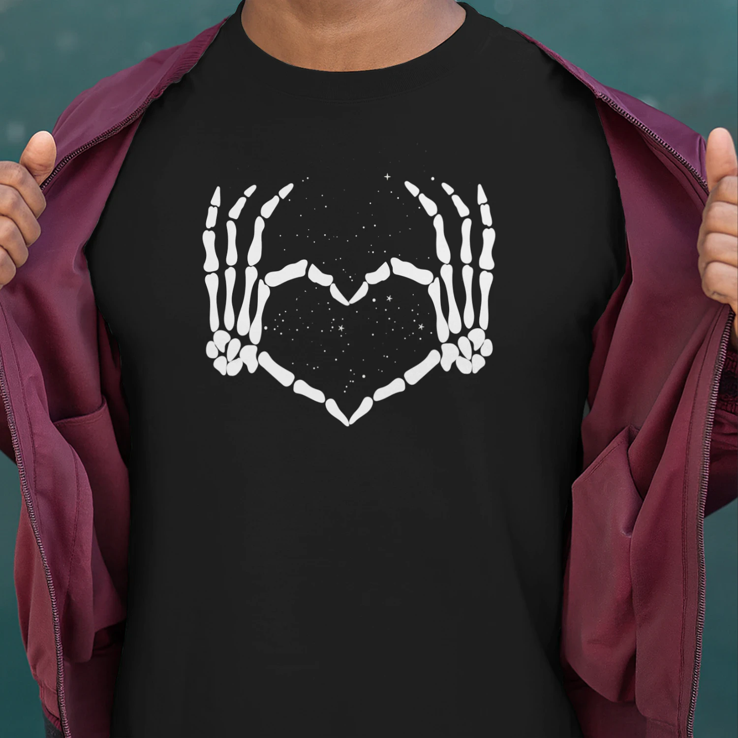 Skeleton Hand Heart Halloween Funny Bones Love T-Shirt