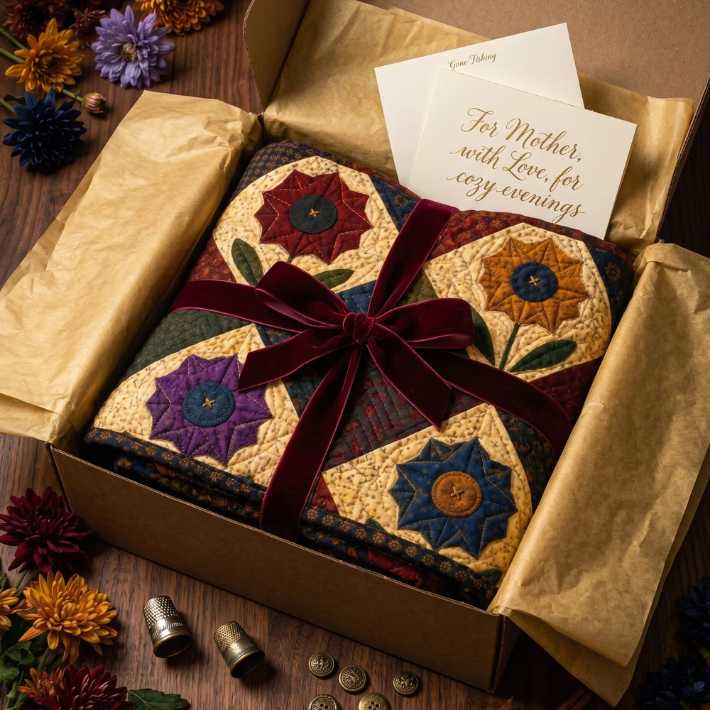 Folk Art Floral Quilted Throw Blanket | Jewel Tone Patchwork Heirloom Quilt