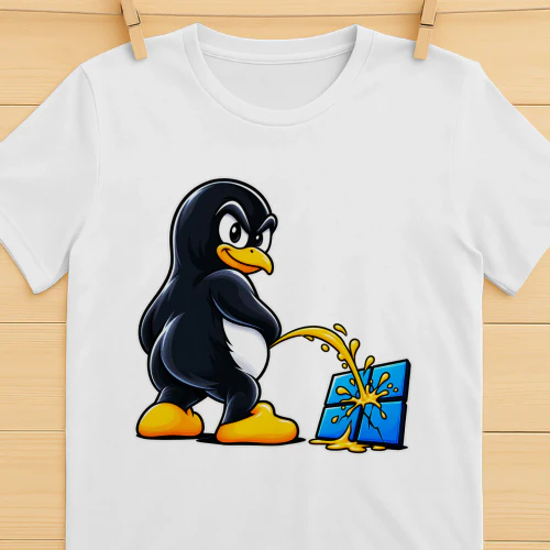 Linux Tux Peeing on Windows - Funny Tech Parody T-Shirt