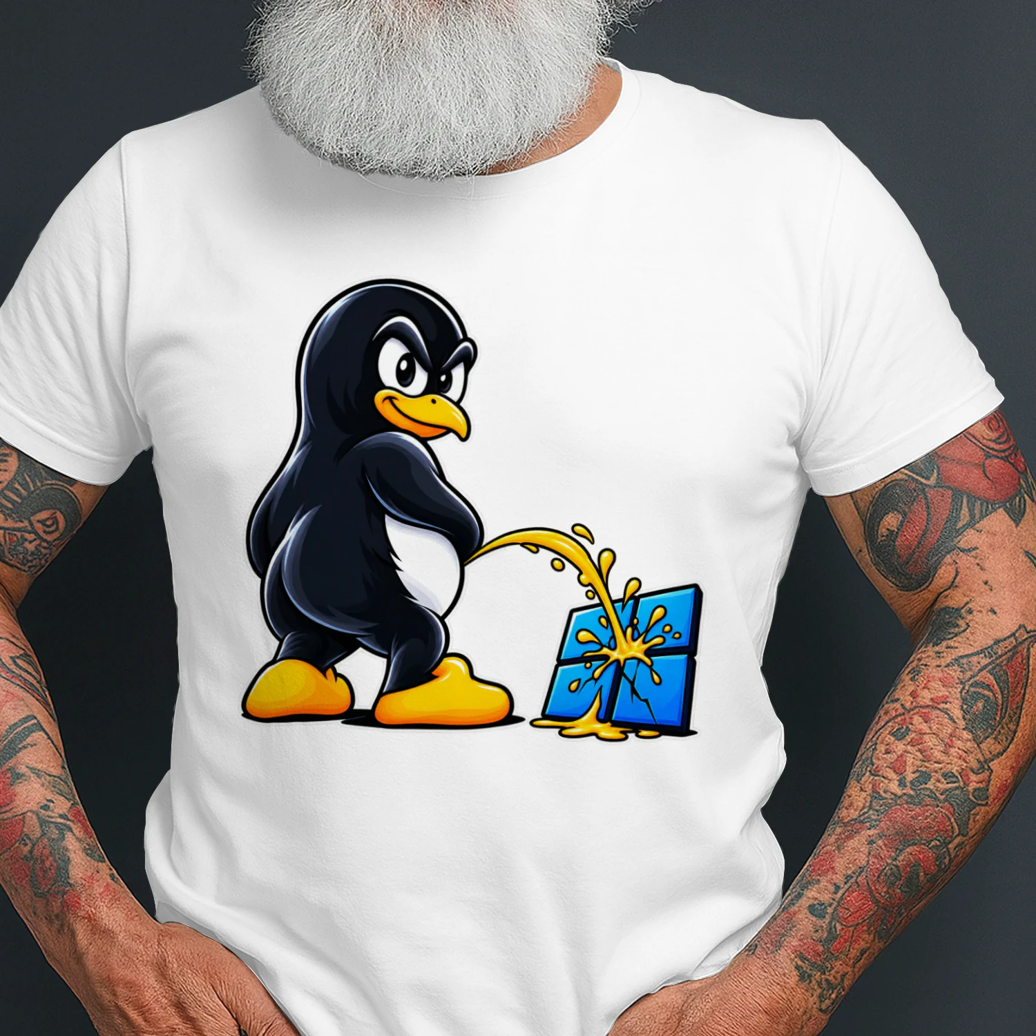 Linux Tux Peeing on Windows - Funny Tech Parody T-Shirt