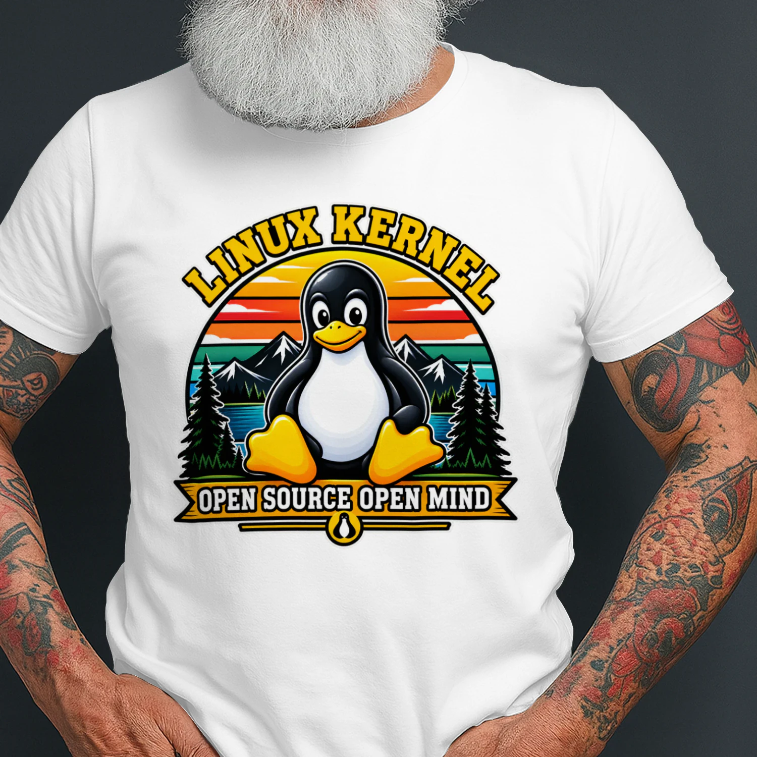 Linux Kernel Open Source Open Mind - Tux Retro Sunset T-Shirt
