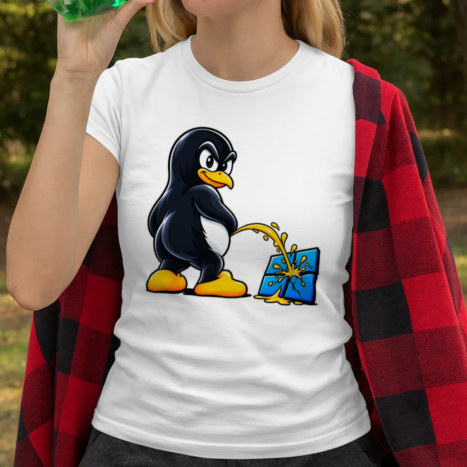 Linux Tux Peeing on Windows - Funny Tech Parody T-Shirt