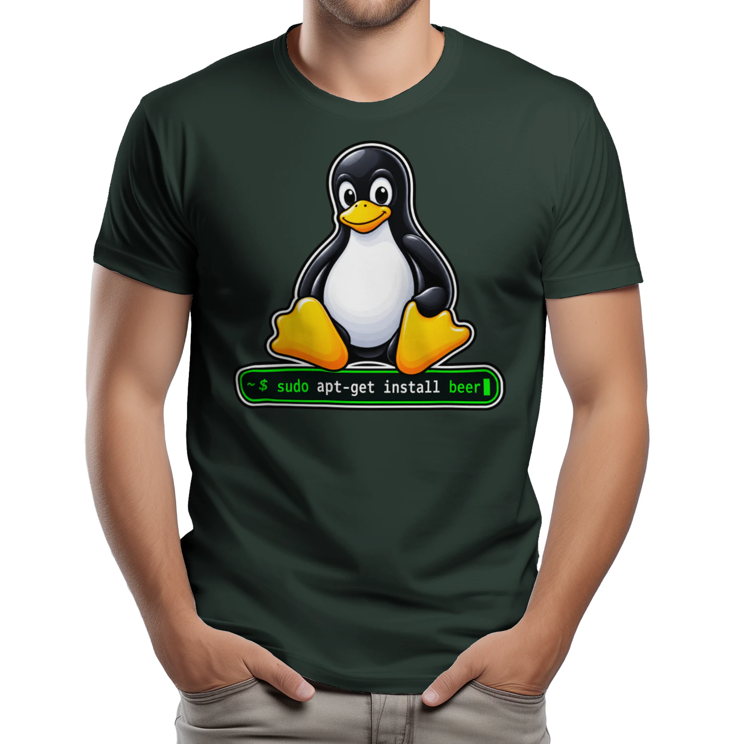 Sudo Apt-Get Install Beer - Tux Linux Mascot T-Shirt