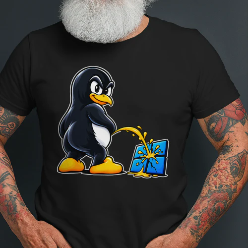 Linux Tux Peeing on Windows - Funny Tech Parody T-Shirt