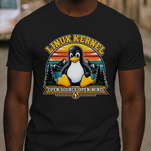 Linux Kernel Open Source Open Mind - Tux Retro Sunset T-Shirt