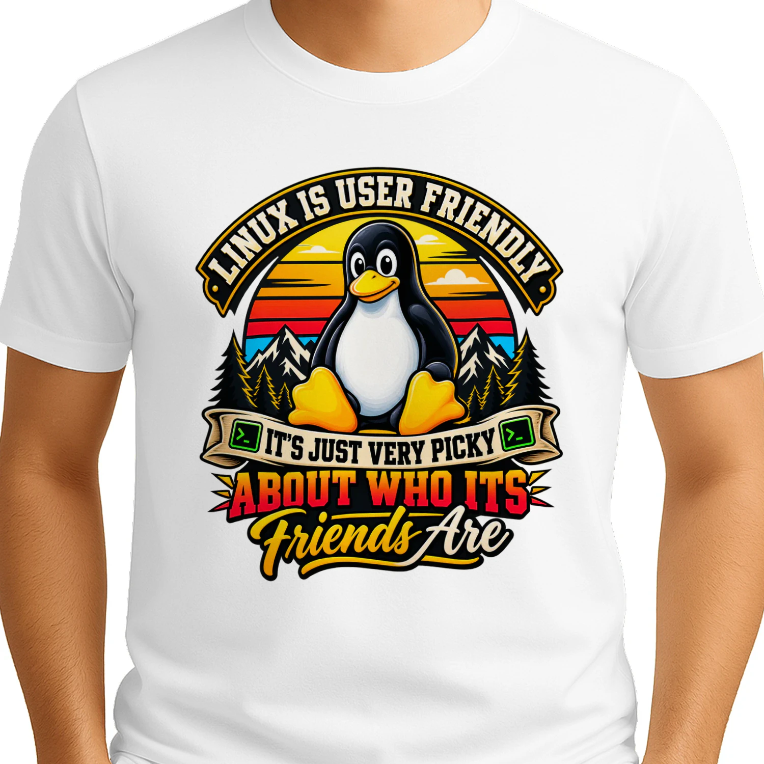 Linux Is User Friendly Picky About Friends - Tux Penguin T-Shirt