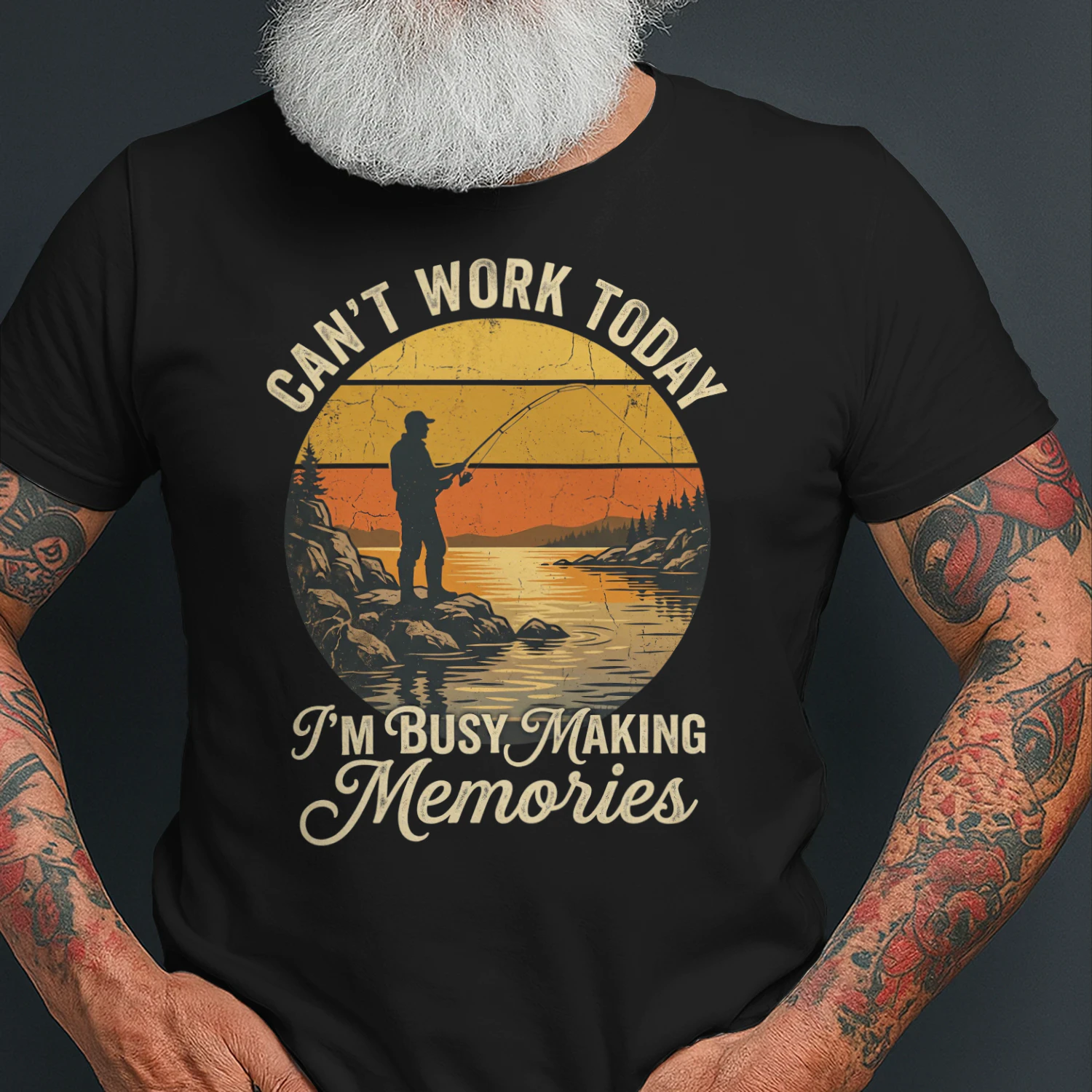 Can't Work Today I'm Busy Making Memories Fishing T-Shirt, Vintage Fisherman Graphic Tee, Funny Fishing Gift for Men