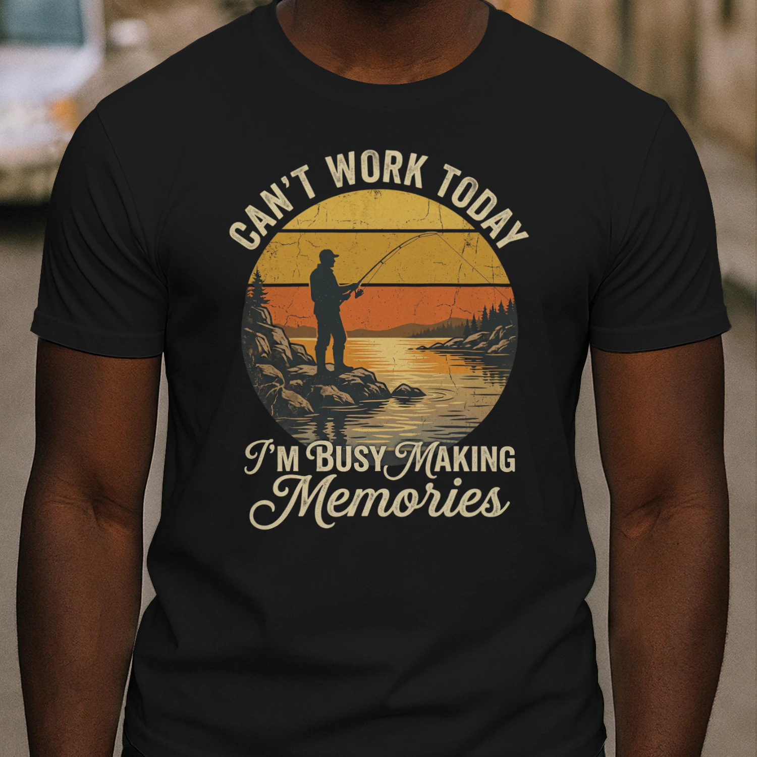 Can't Work Today I'm Busy Making Memories Fishing T-Shirt, Vintage Fisherman Graphic Tee, Funny Fishing Gift for Men