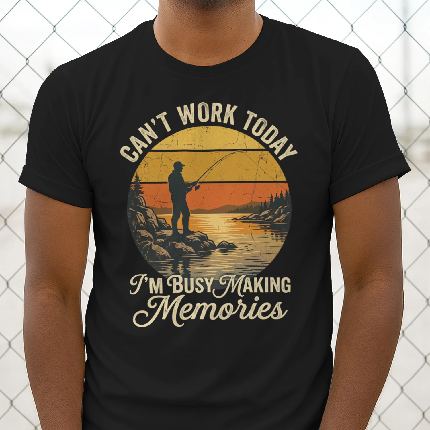 Can't Work Today I'm Busy Making Memories Fishing T-Shirt, Vintage Fisherman Graphic Tee, Funny Fishing Gift for Men