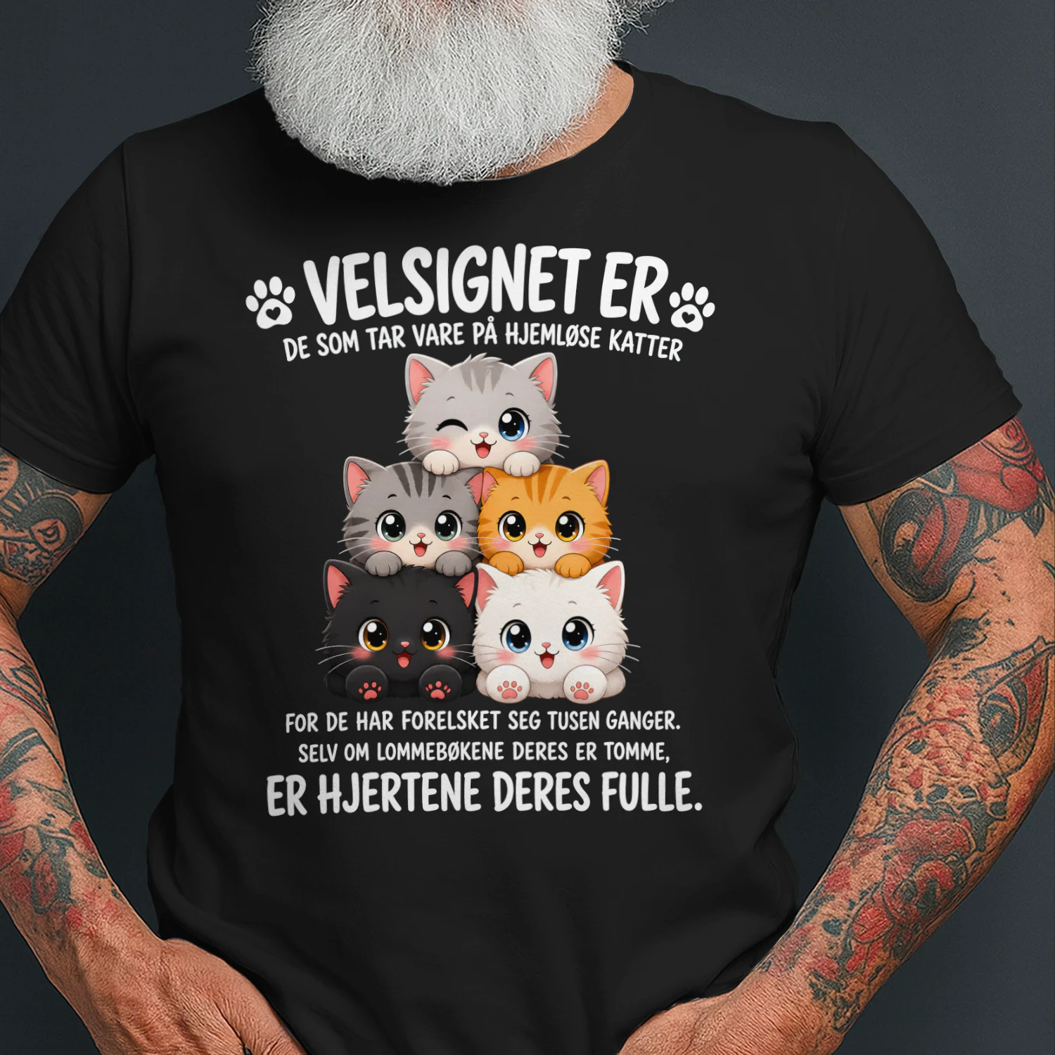 T-shirt - Velsignet er de som tar vare på hjemløse katter