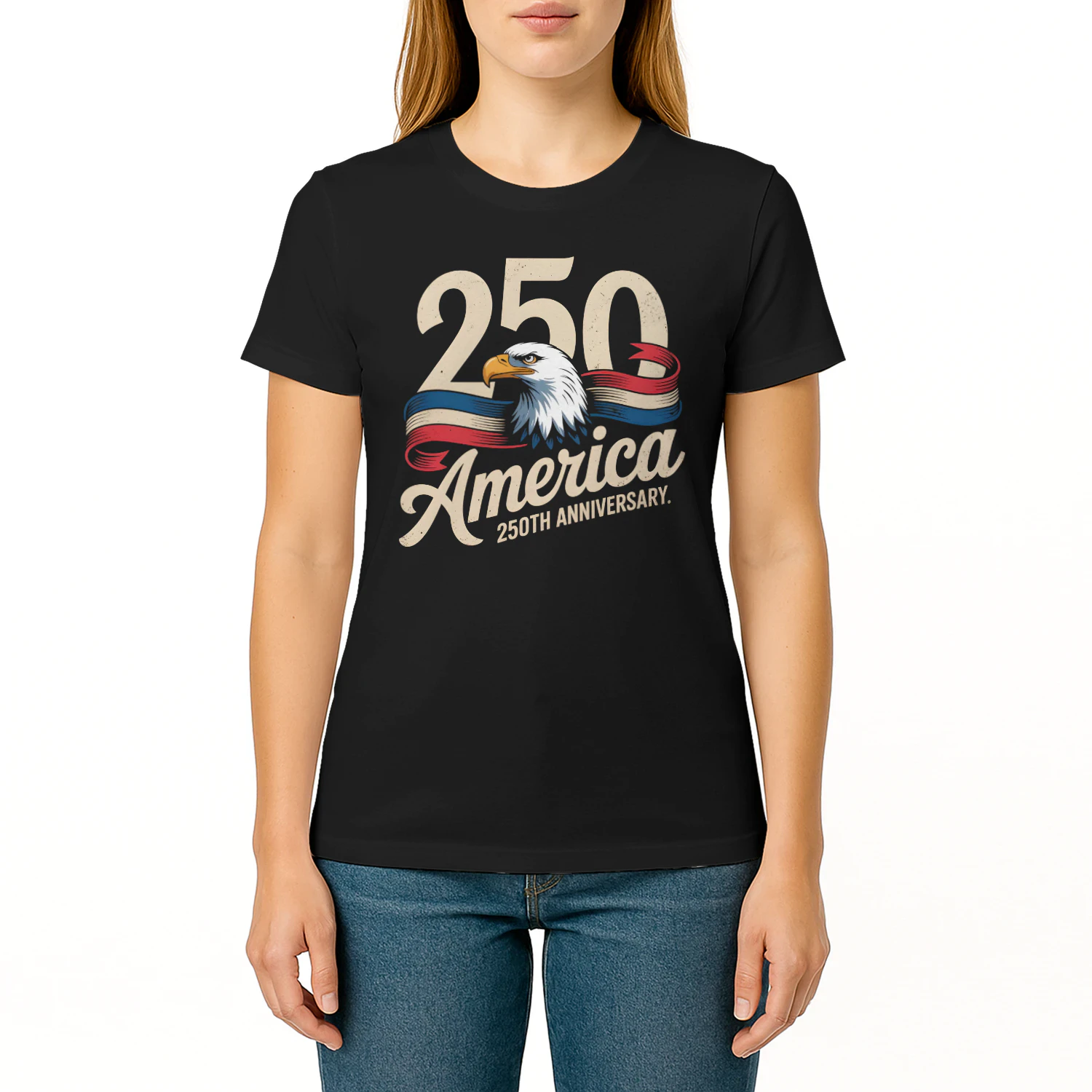 1776–2026 American Flag Eagle T-Shirt – Vintage Washed Cotton 250th Anniversary Independence Day Patriotic Crew Neck Tee