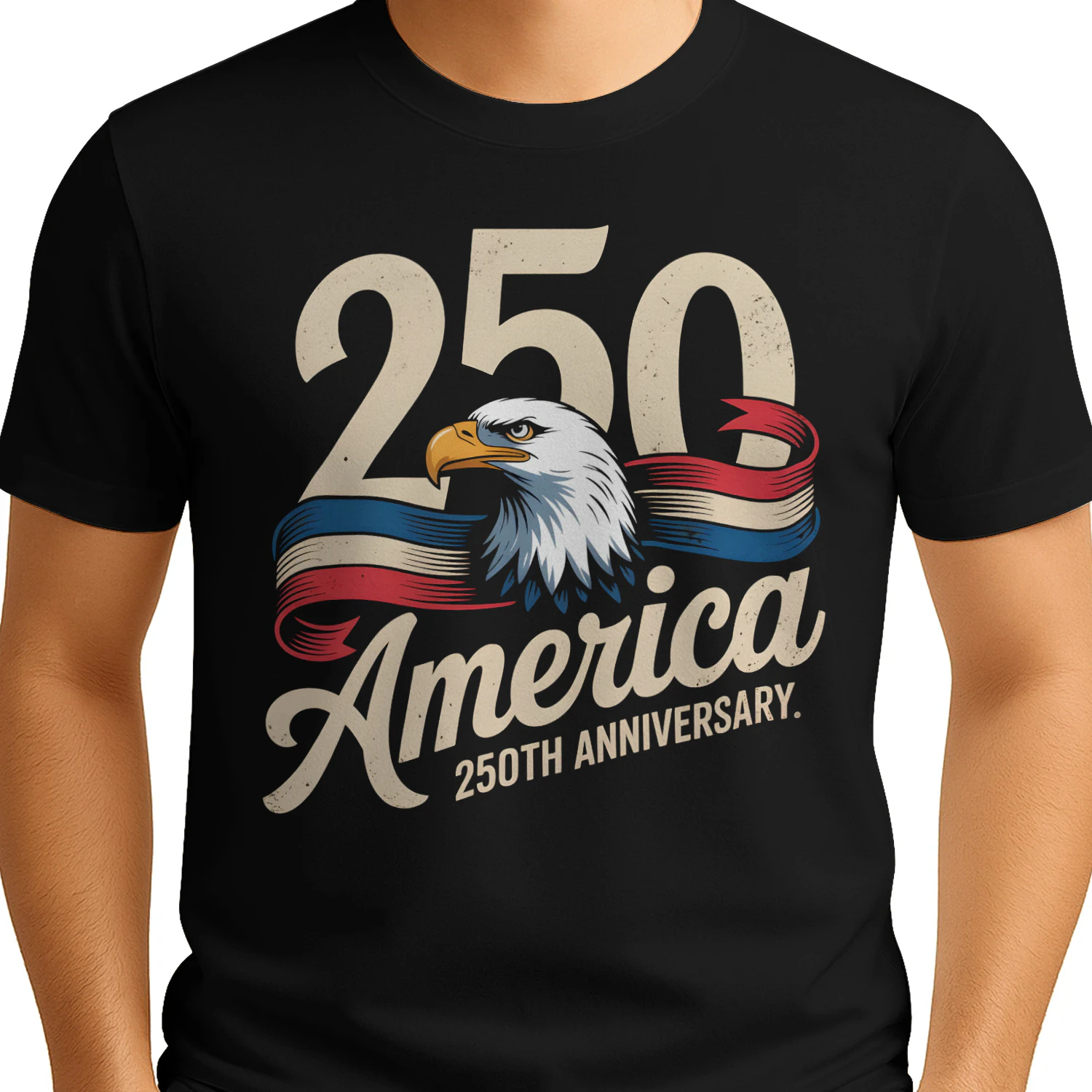 1776–2026 American Flag Eagle T-Shirt – Vintage Washed Cotton 250th Anniversary Independence Day Patriotic Crew Neck Tee