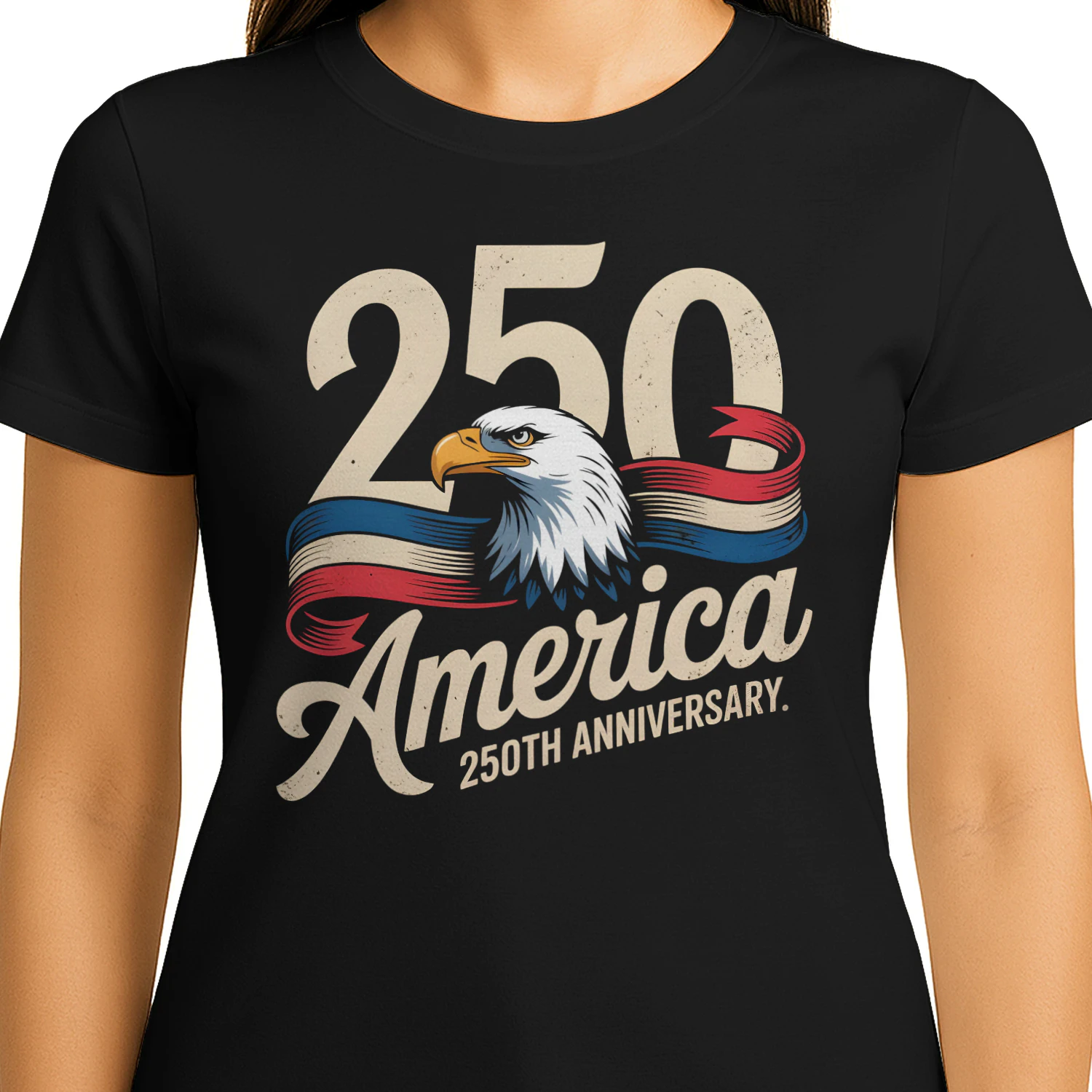 1776–2026 American Flag Eagle T-Shirt – Vintage Washed Cotton 250th Anniversary Independence Day Patriotic Crew Neck Tee