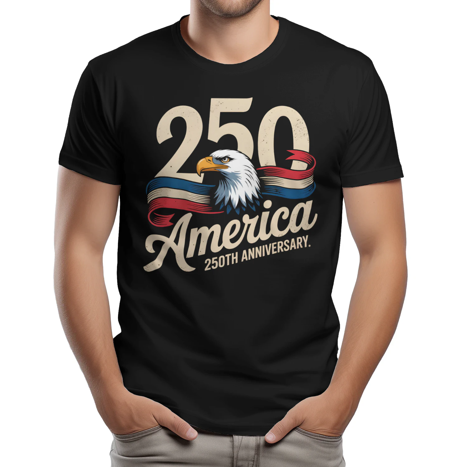 1776–2026 American Flag Eagle T-Shirt – Vintage Washed Cotton 250th Anniversary Independence Day Patriotic Crew Neck Tee