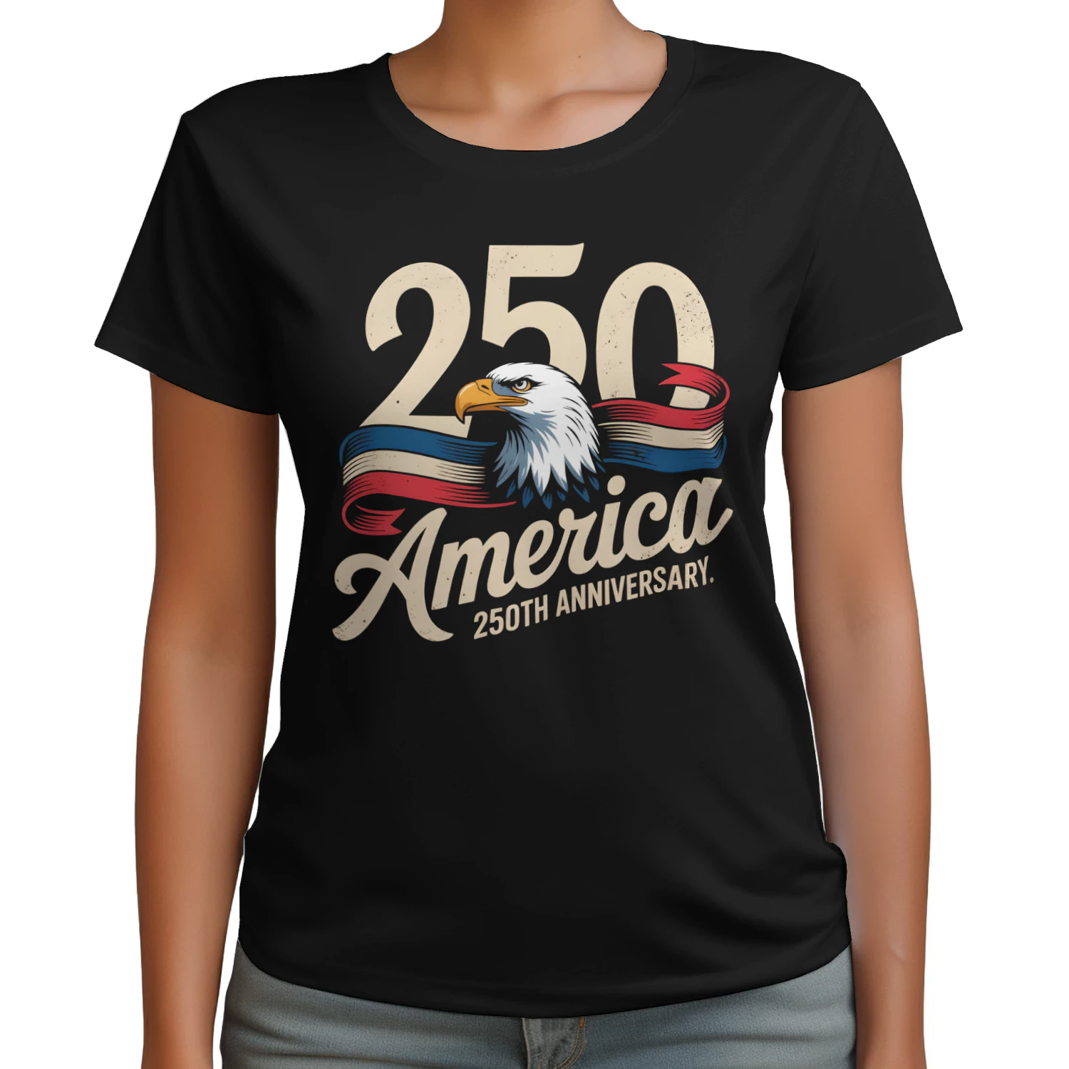 1776–2026 American Flag Eagle T-Shirt – Vintage Washed Cotton 250th Anniversary Independence Day Patriotic Crew Neck Tee