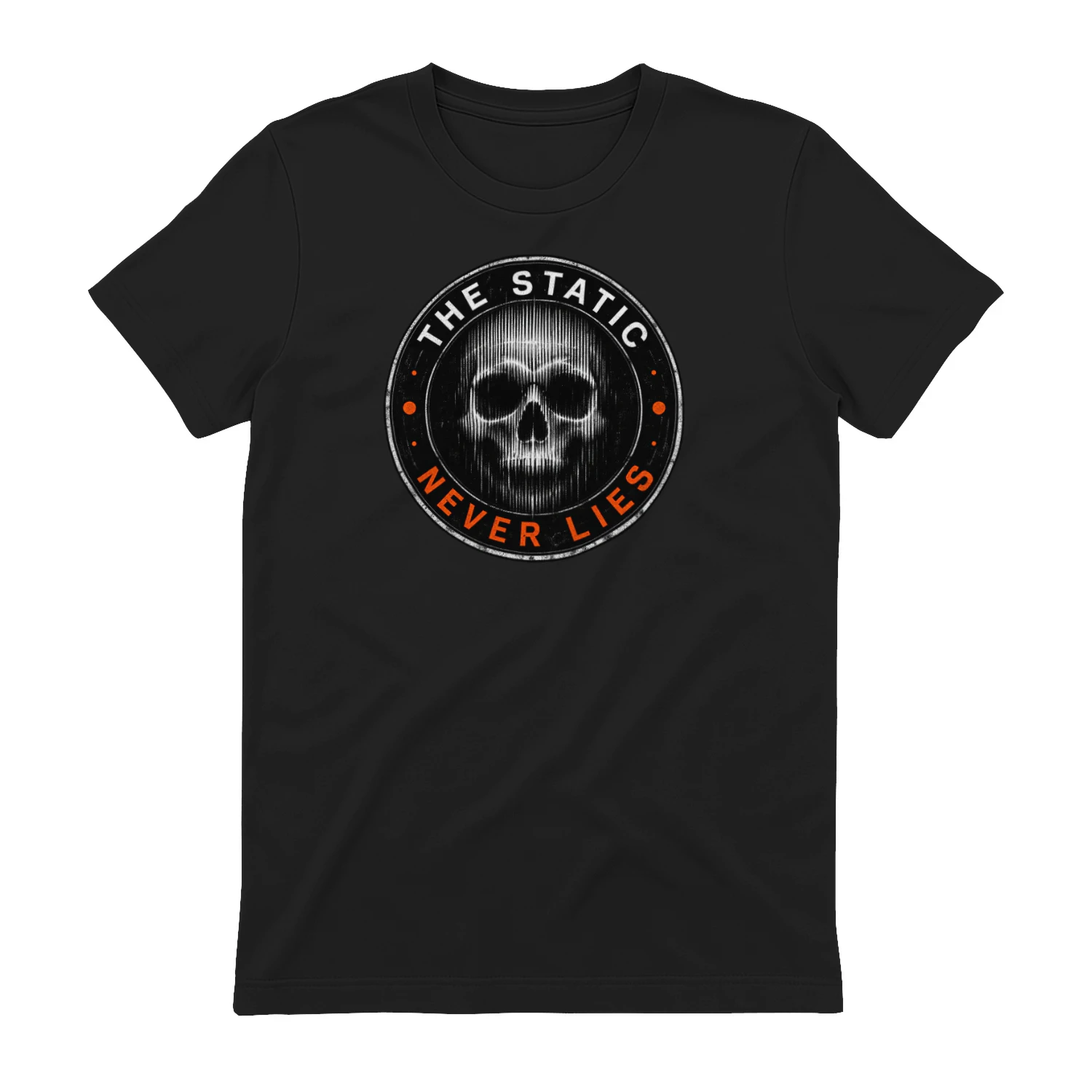 The Static Never Lies Skull Signal Badge product mockup