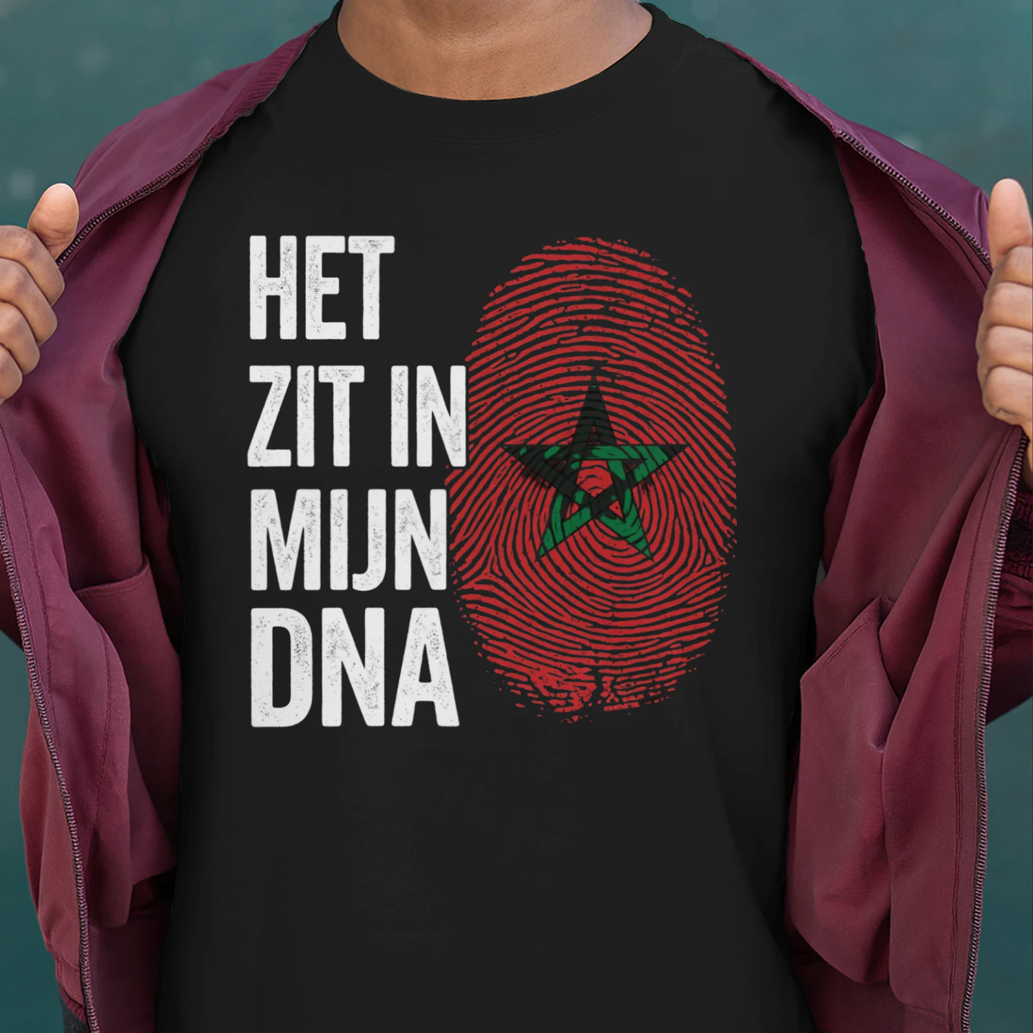 Marokko DNA Shirt - HET ZIT IN MIJN DNA - Marokkaanse Trots Vingerafdruk