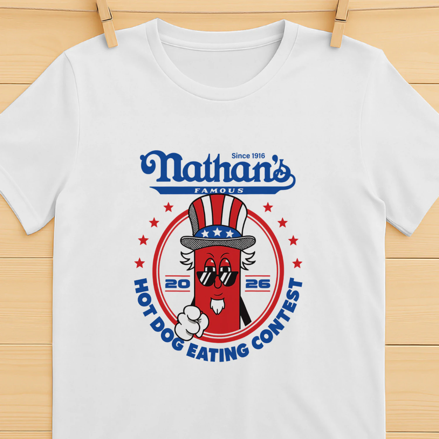 Joey Chestnut Wearing Since 1916 Nathan’s Famous Hot Dog Contest 2026 Shirt