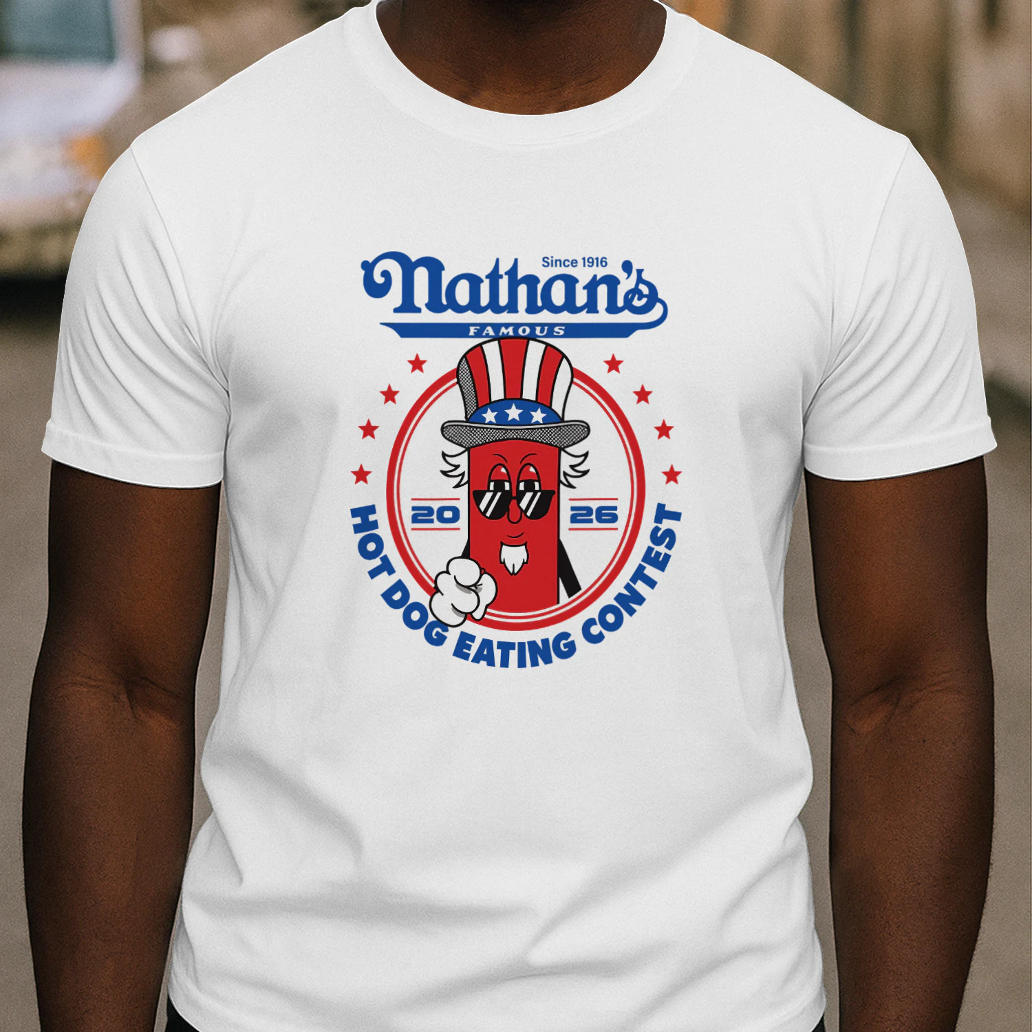 Joey Chestnut Wearing Since 1916 Nathan’s Famous Hot Dog Contest 2026 Shirt