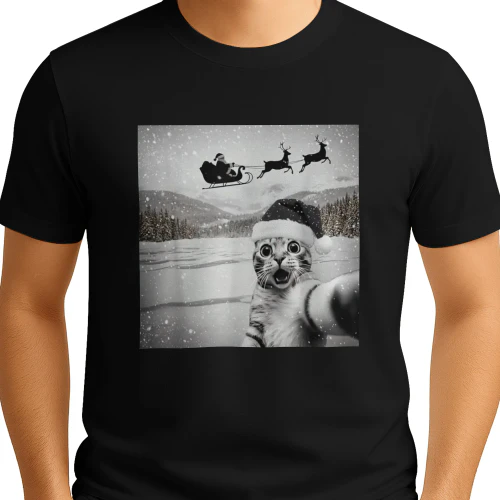 Cat Selfie with Santa Christmas Tee