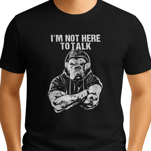 Trevor Rogers Wearing Bulldog I’m Not Here To Talk Shirt