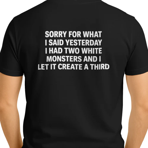 Sorry For What I Said Yesterday I Had Two White Monsters And I Let It Create A Third Shirt