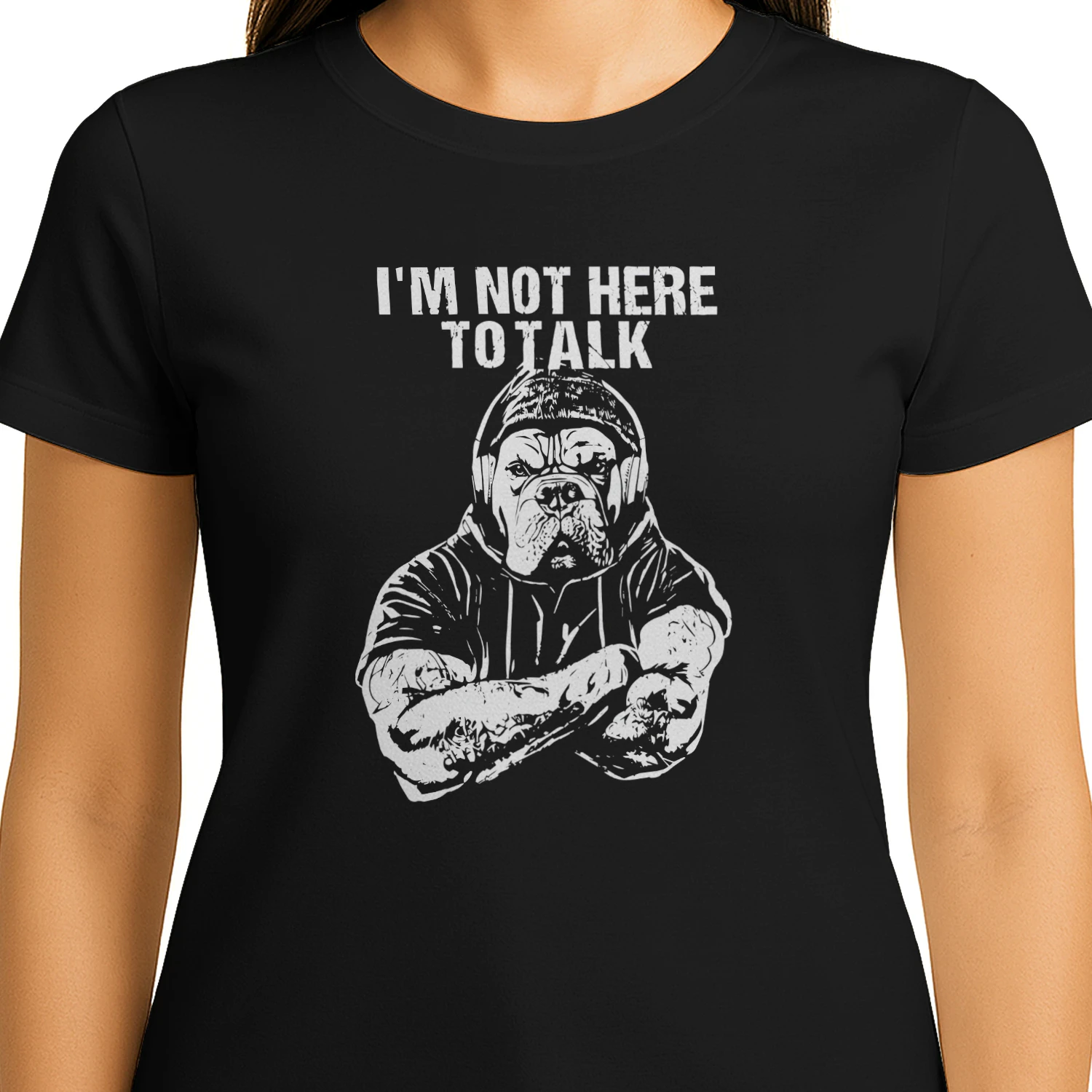 Trevor Rogers Wearing Bulldog I’m Not Here To Talk Shirt