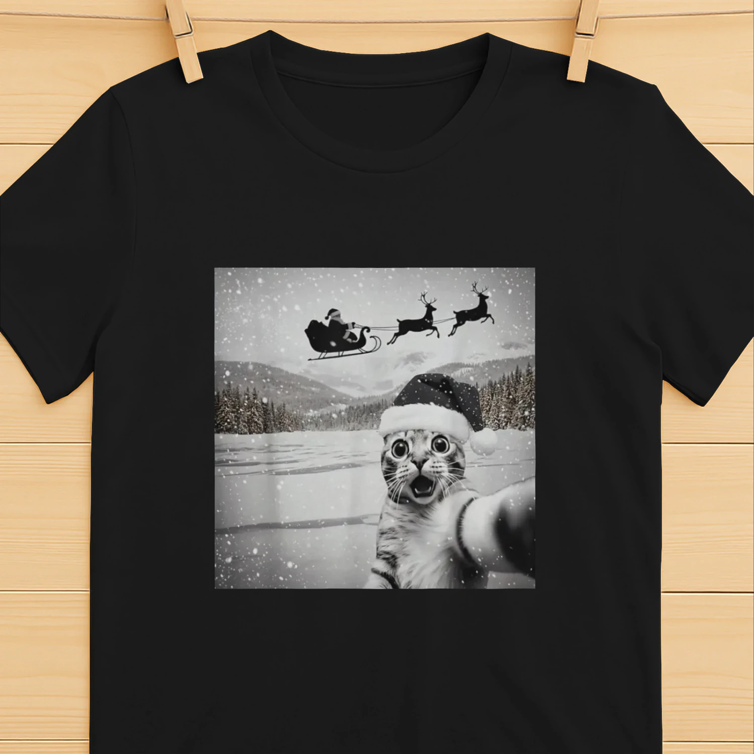 Cat Selfie with Santa Christmas Tee