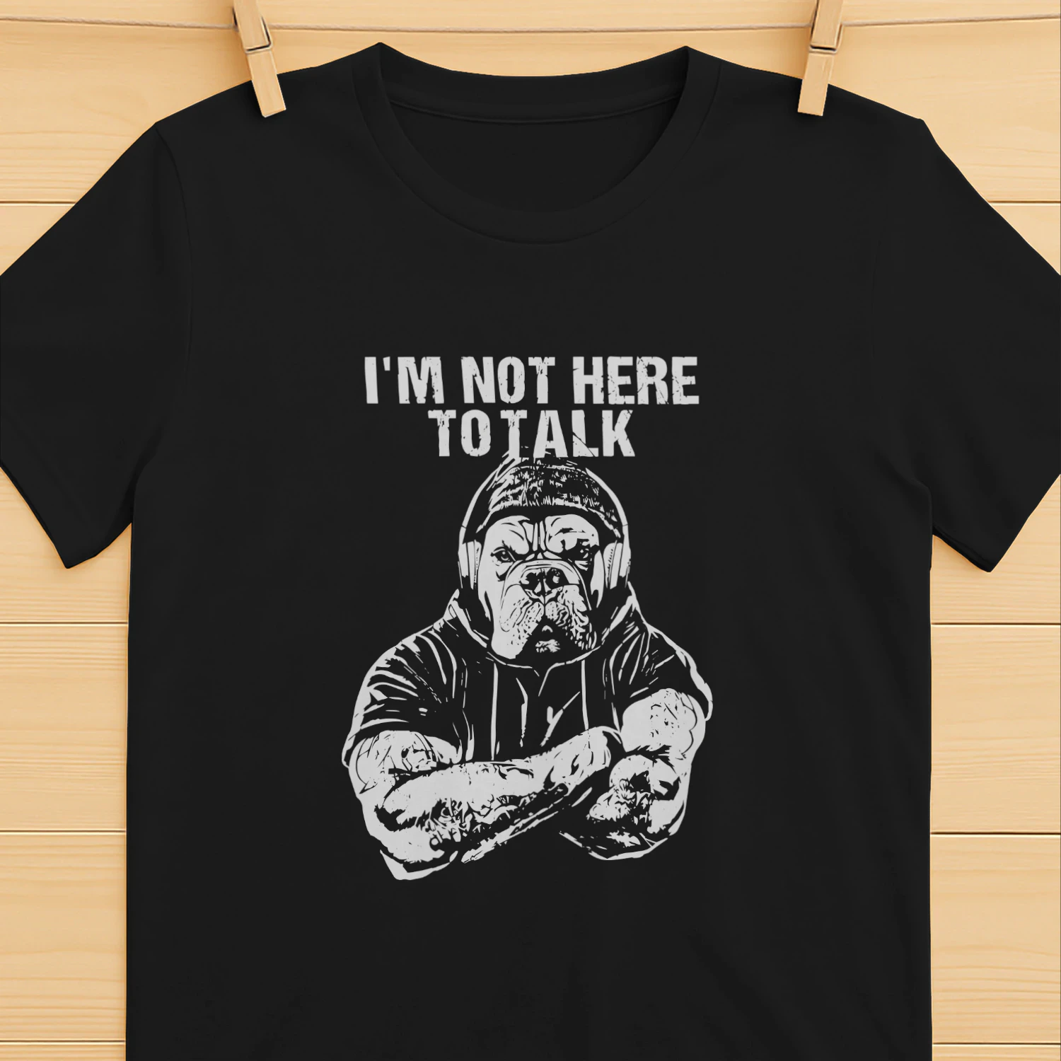 Trevor Rogers Wearing Bulldog I’m Not Here To Talk Shirt