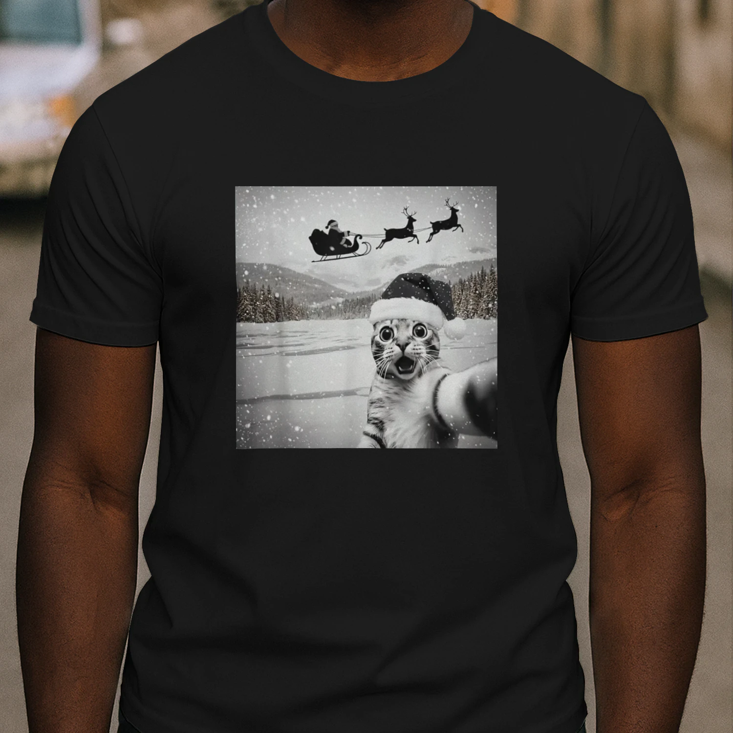 Cat Selfie with Santa Christmas Tee