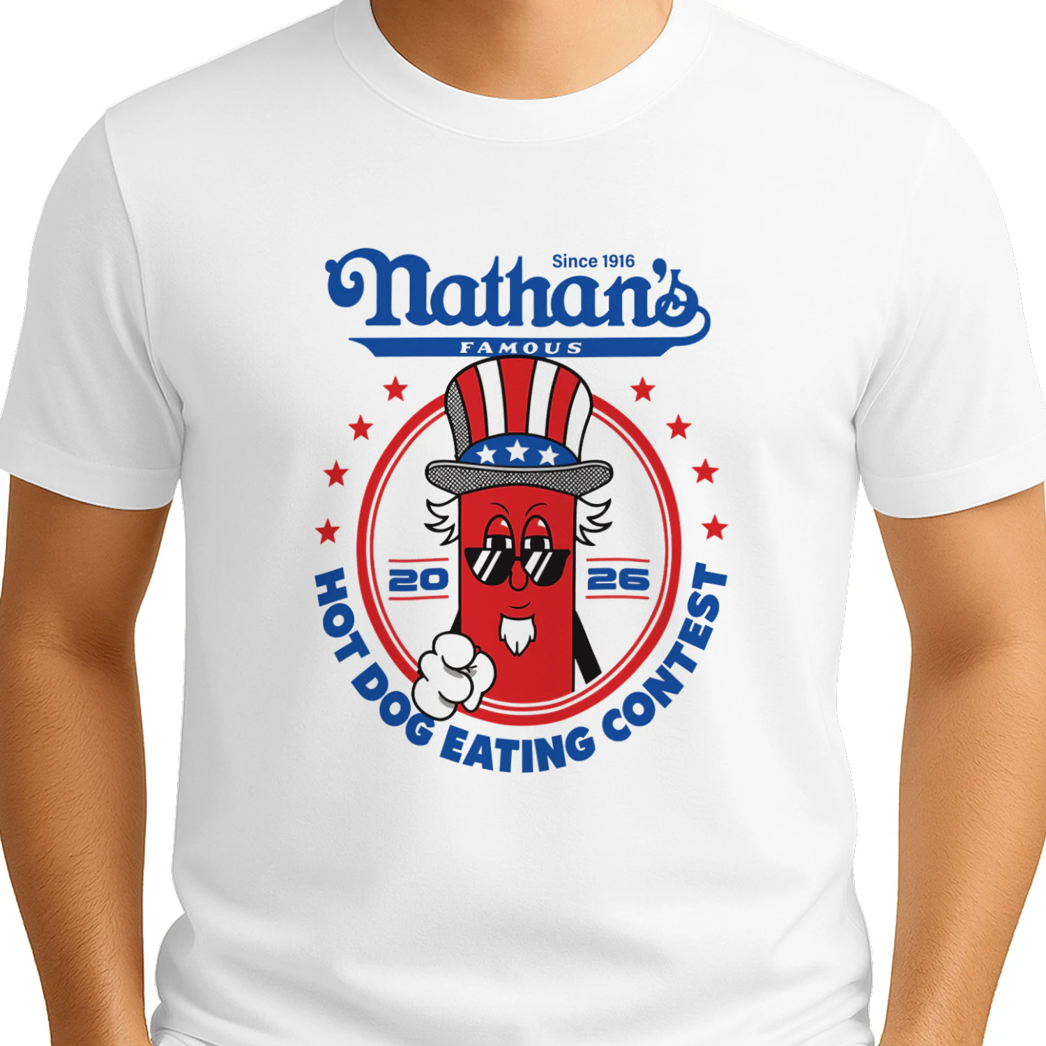 Joey Chestnut Wearing Since 1916 Nathan’s Famous Hot Dog Contest 2026 Shirt