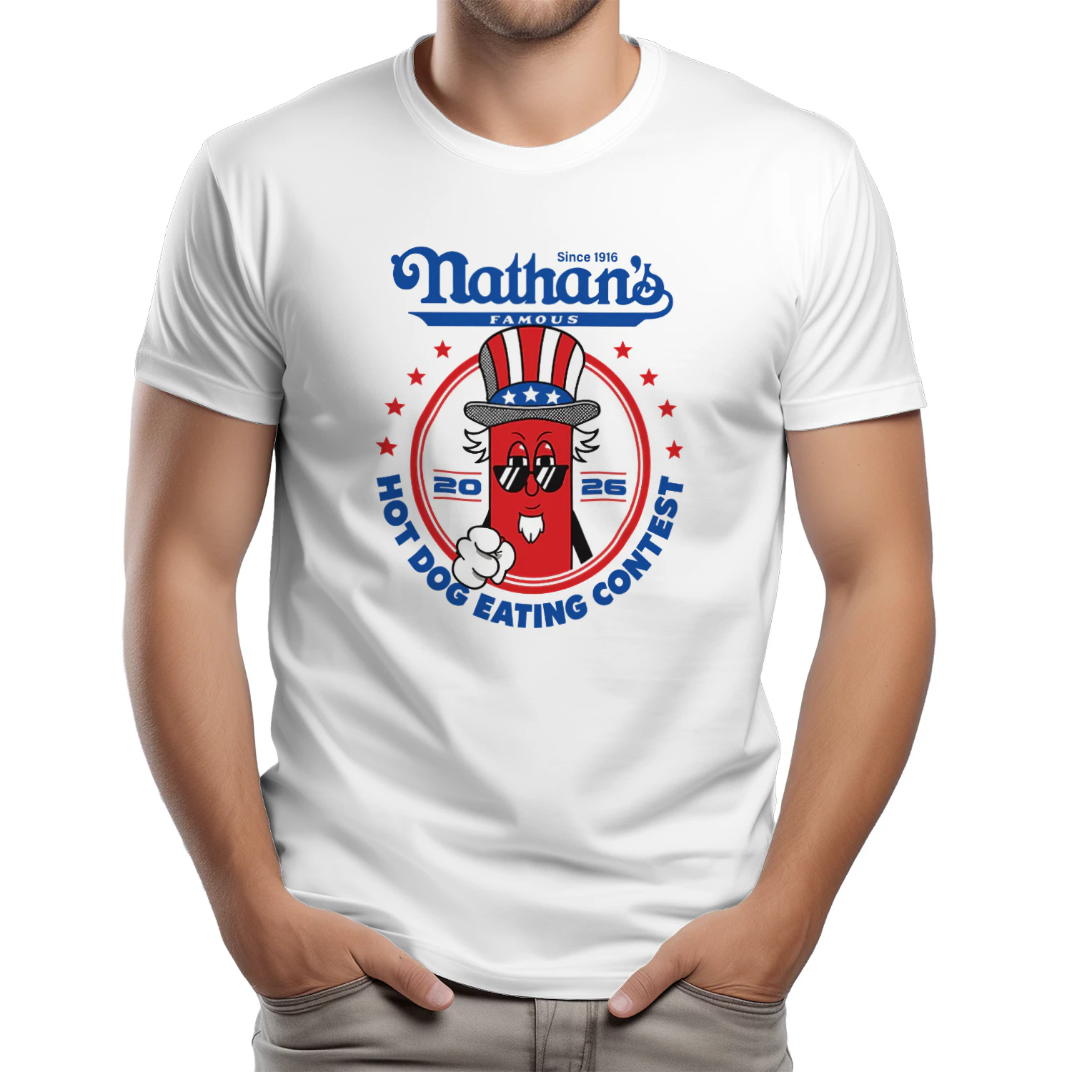 Joey Chestnut Wearing Since 1916 Nathan’s Famous Hot Dog Contest 2026 Shirt