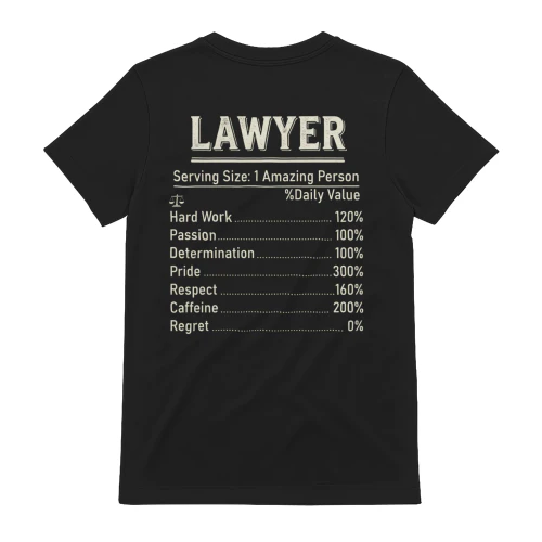 Lawyer Nutrition Facts Shirt - Funny Attorney & Law School Student Gift  T-Shirt -Back Print