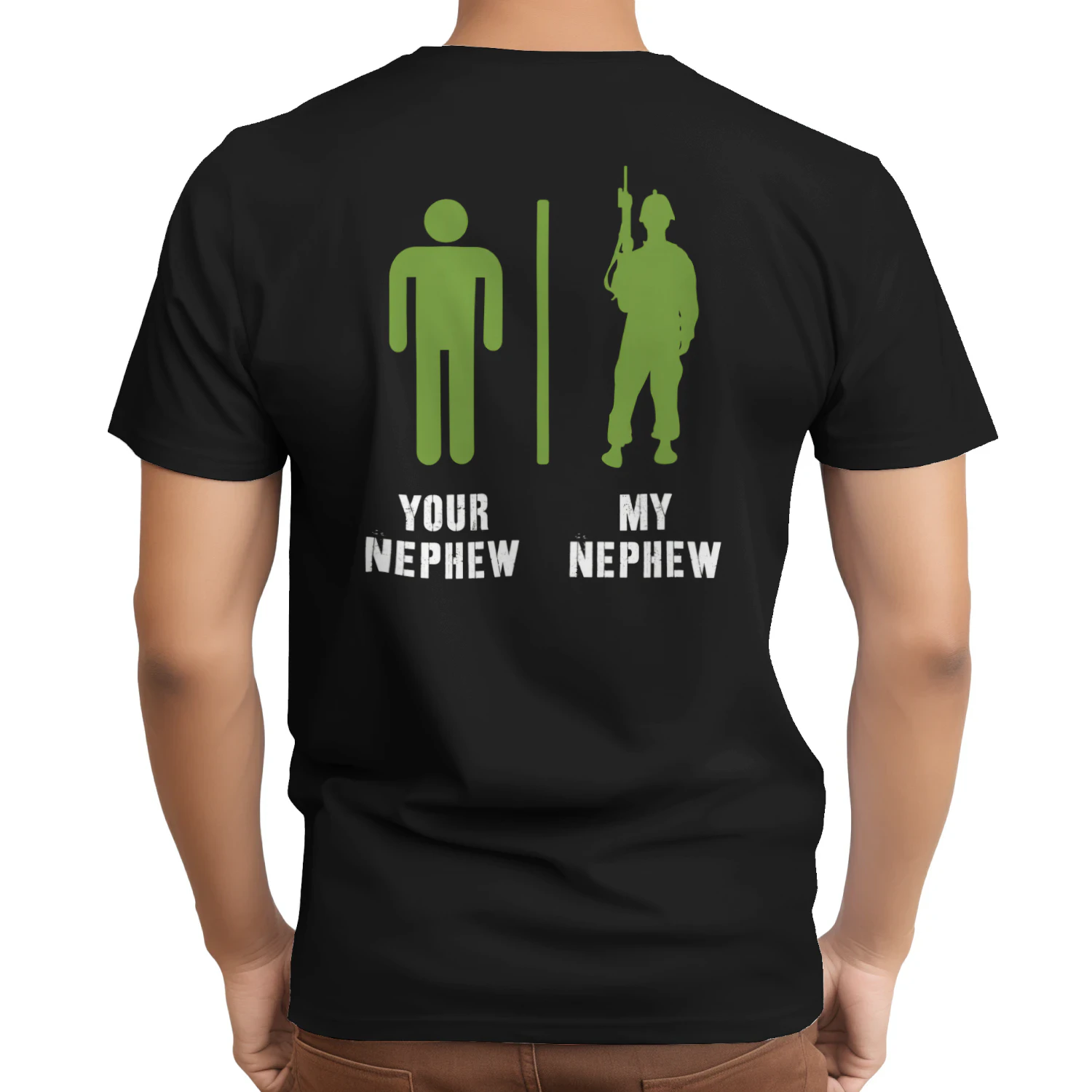 Your Nephew My Nephew Proud Military Soldier Veteran Icon T-Shirt (BACK PRINT)