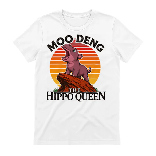 Moo Deng The Hippo Queen T-Shirt  Funny Pygmy Hippo Retro Graphic Tee