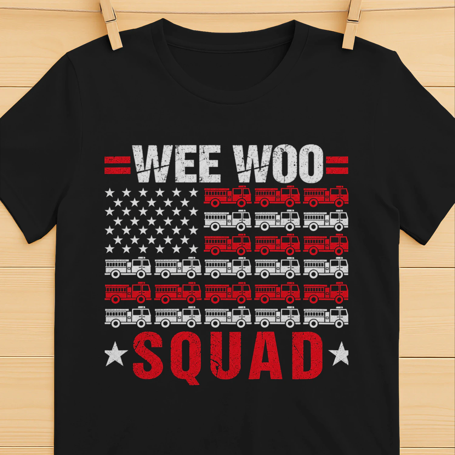 Top Wee Woo Squad Fire Truck America Flag T-Shirt