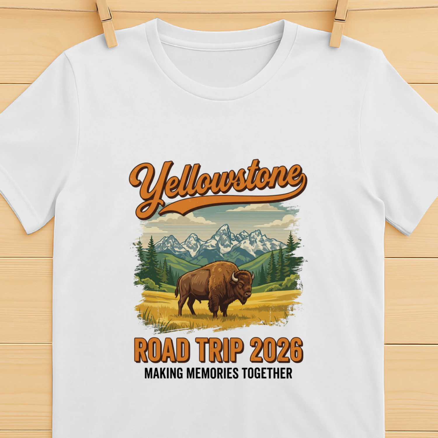 Yellowstone National Park Road Trip 2026 Art _ Retro Bison & Mountain Vacation Graphic